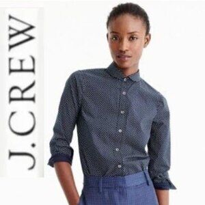 J.Crew Navy Blue & White Polka Dot Cotton Button-Up Shirt Size 8